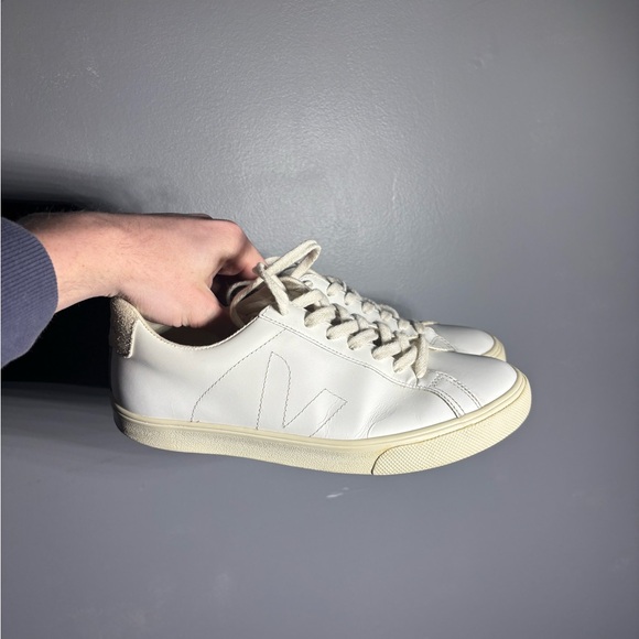 Veja Esplar Leather Logo White Sneakers Womens Size 7 - Picture 2 of 9